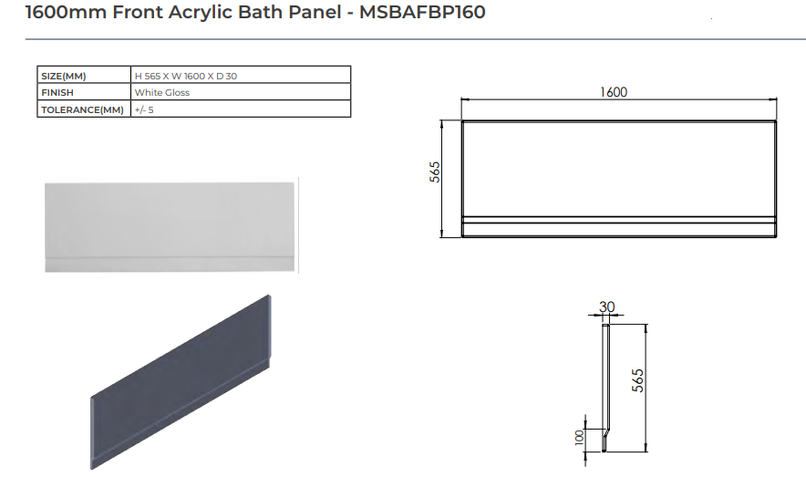 Acrylic Bath Panels - Choice of Size