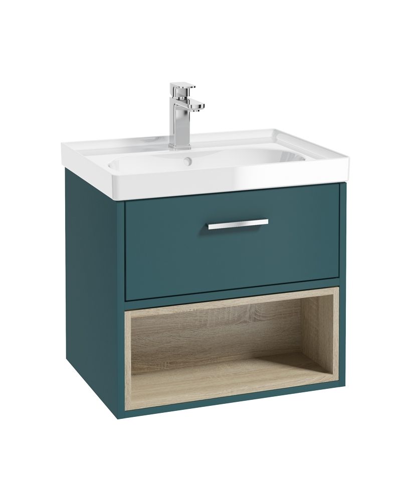 MALMO Wall Hung 60cm Single Drawer Vanity Unit Gloss Basin - Choice of Colour -Choice of Handle