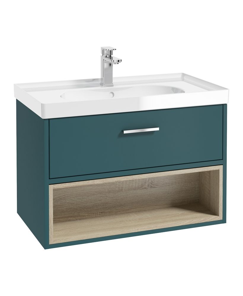 MALMO Wall Hung 80cm Single Drawer Vanity Unit Gloss Basin - Choice of Colour - Choice of Handle