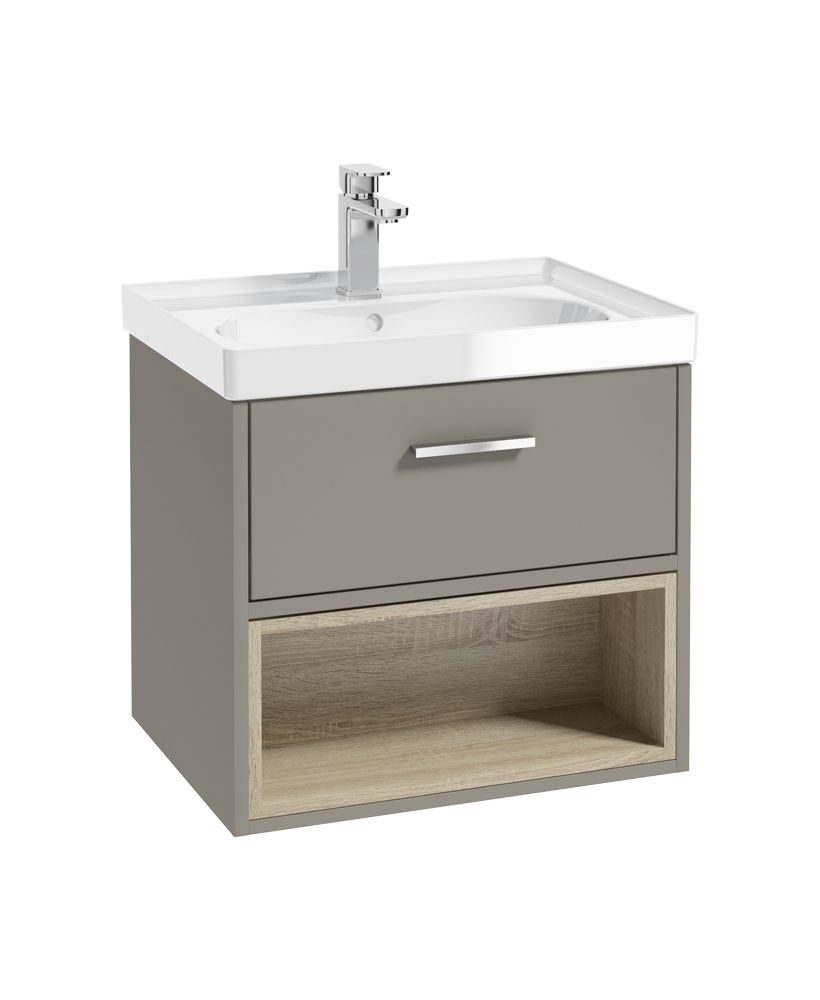 MALMO Wall Hung 60cm Single Drawer Vanity Unit Gloss Basin - Choice of Colour -Choice of Handle