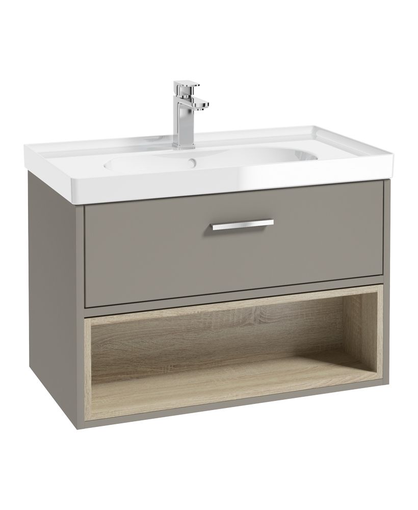 MALMO Wall Hung 80cm Single Drawer Vanity Unit Gloss Basin - Choice of Colour - Choice of Handle