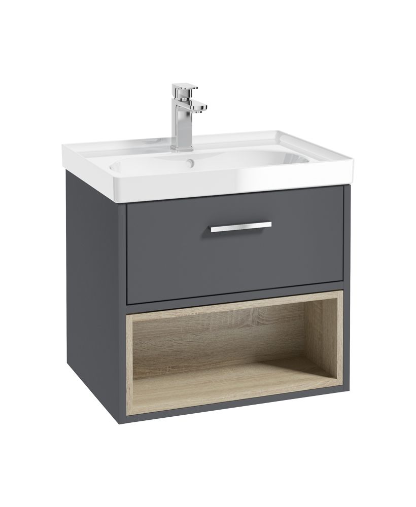 MALMO Wall Hung 60cm Single Drawer Vanity Unit Gloss Basin - Choice of Colour -Choice of Handle