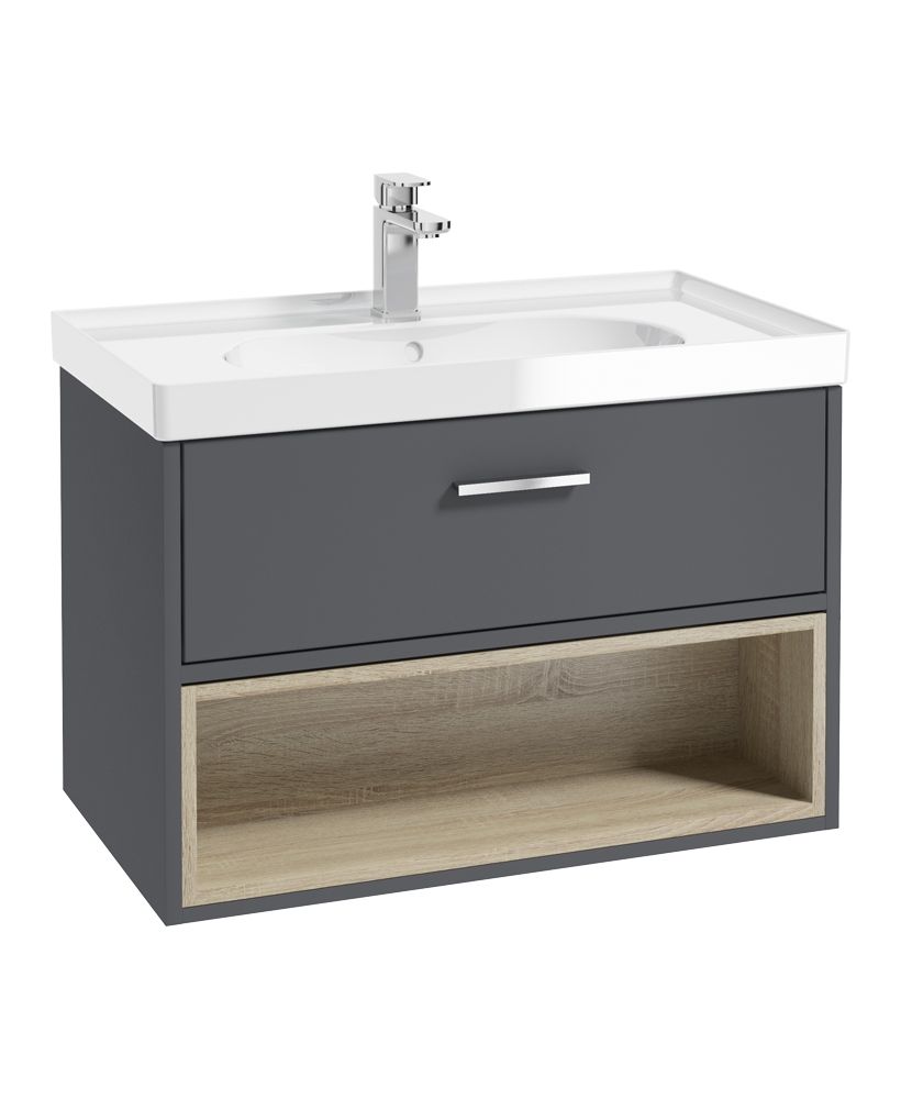 MALMO Wall Hung 80cm Single Drawer Vanity Unit Gloss Basin - Choice of Colour - Choice of Handle