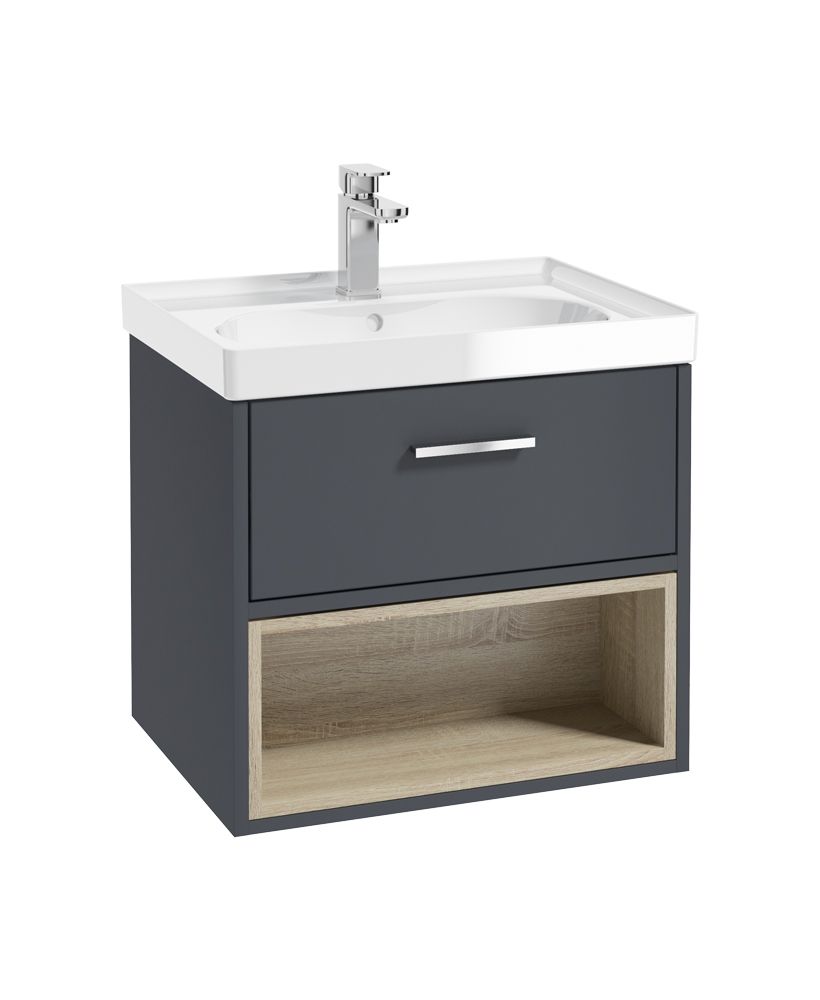 MALMO Wall Hung 60cm Single Drawer Vanity Unit Gloss Basin - Choice of Colour -Choice of Handle
