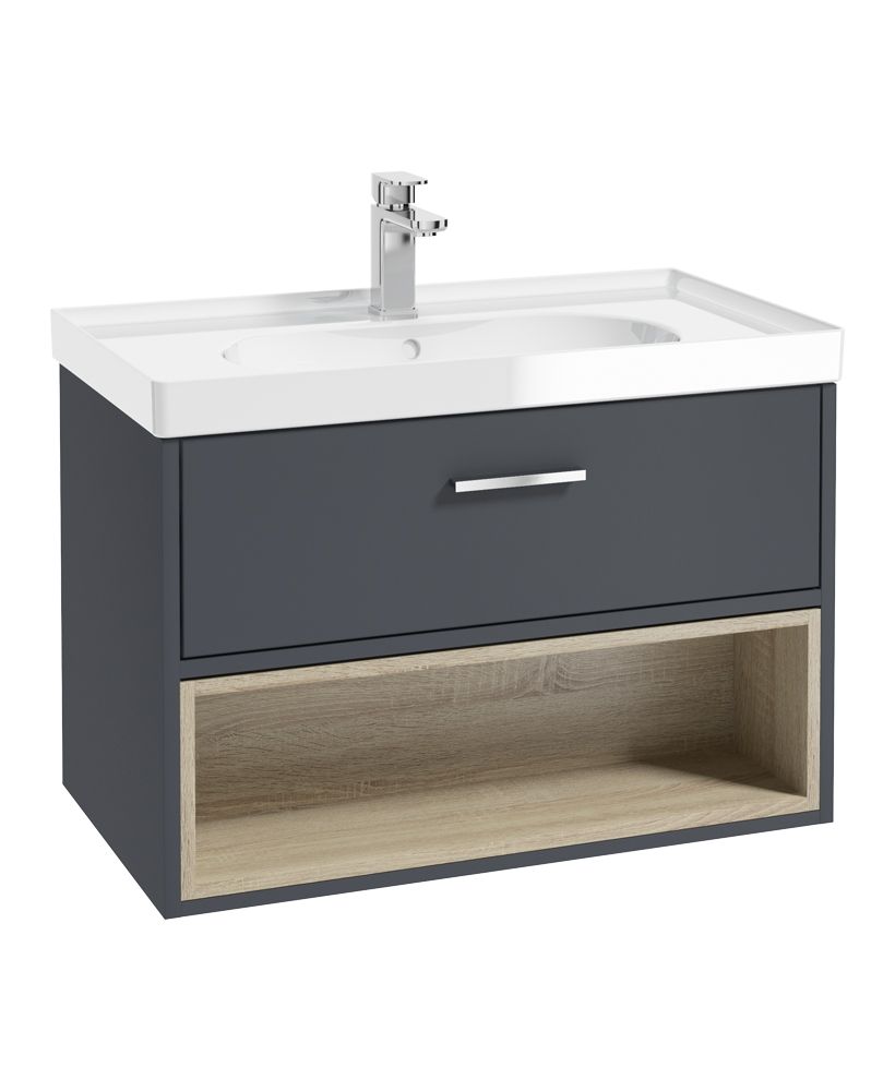 MALMO Wall Hung 80cm Single Drawer Vanity Unit Gloss Basin - Choice of Colour - Choice of Handle