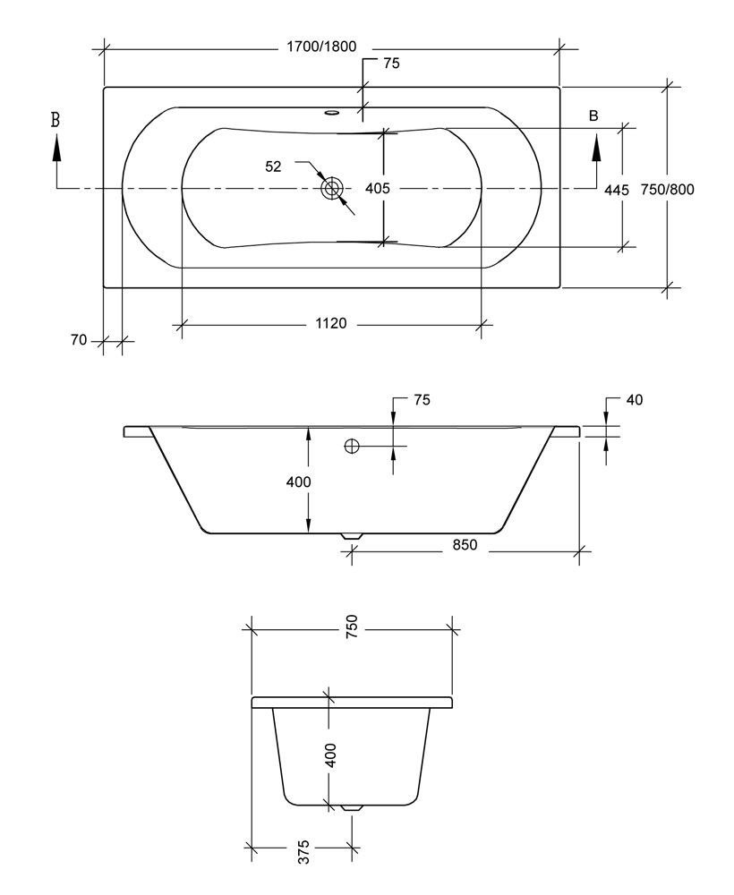 CLOVER Double Ended Bath White - Choice of Size