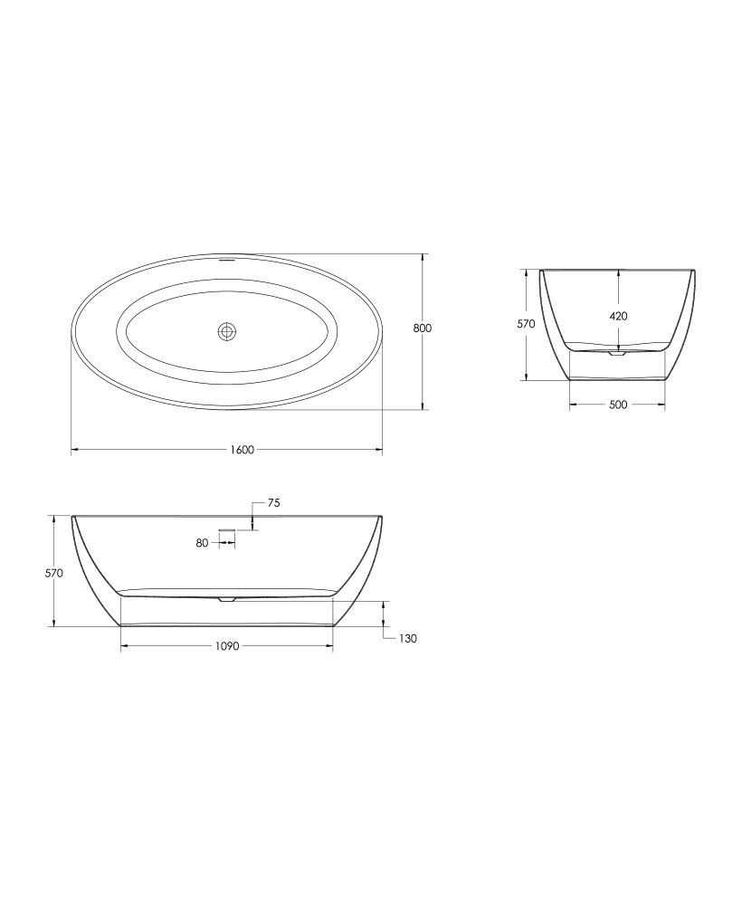 MAROVO 1600x800mm Freestanding Bath White