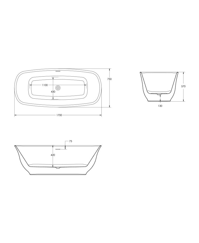 REEF 1700x750mm Freestanding Bath White