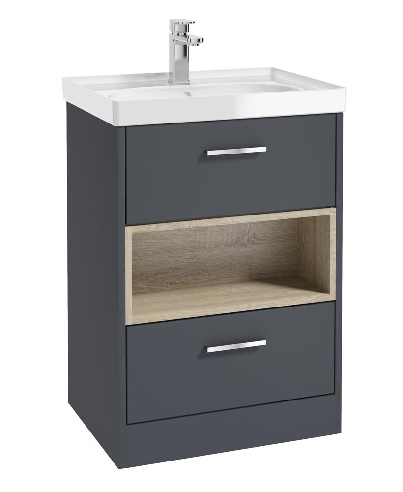 MALMO Floorstanding 60cm Two Drawer Vanity Unit Gloss Basin - Choice of Colour - Choice of Handle