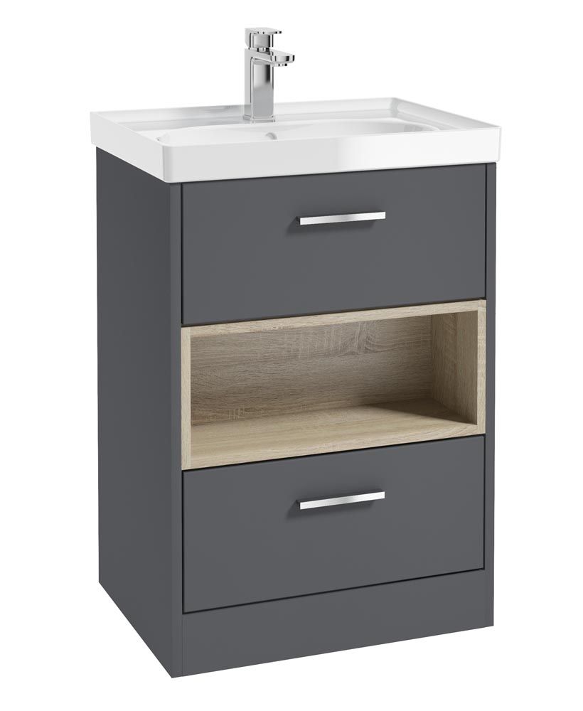 MALMO Floorstanding 60cm Two Drawer Vanity Unit Gloss Basin - Choice of Colour - Choice of Handle