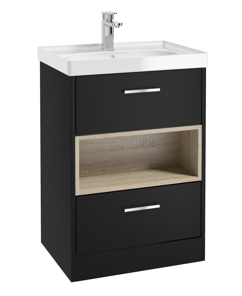MALMO Floorstanding 60cm Two Drawer Vanity Unit Gloss Basin - Choice of Colour - Choice of Handle