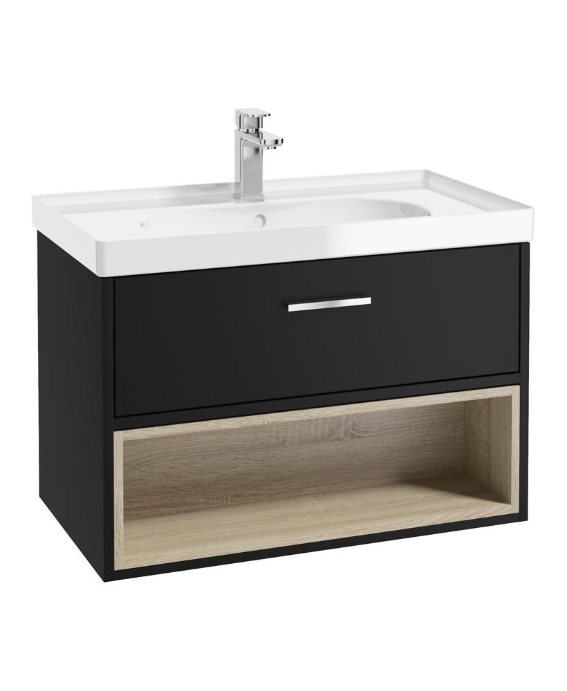MALMO Wall Hung 80cm Single Drawer Vanity Unit Gloss Basin - Choice of Colour - Choice of Handle