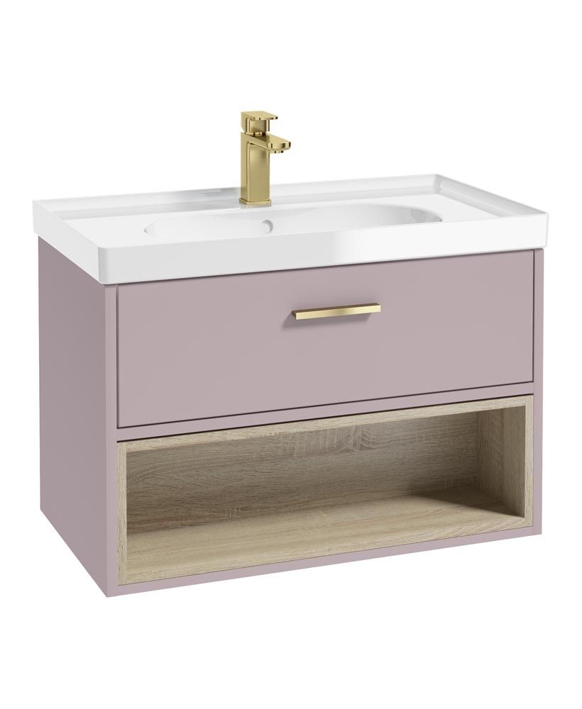 MALMO Wall Hung 80cm Single Drawer Vanity Unit Gloss Basin - Choice of Colour - Choice of Handle