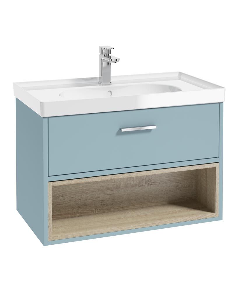 MALMO Wall Hung 80cm Single Drawer Vanity Unit Gloss Basin - Choice of Colour - Choice of Handle