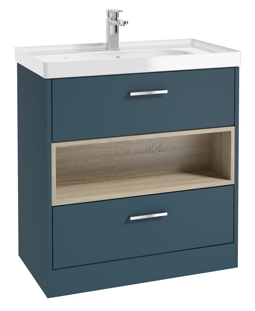 MALMO Floorstanding 80cm Two Drawer Vanity Unit Gloss Basin - Choice of Colour - Choice of Handle