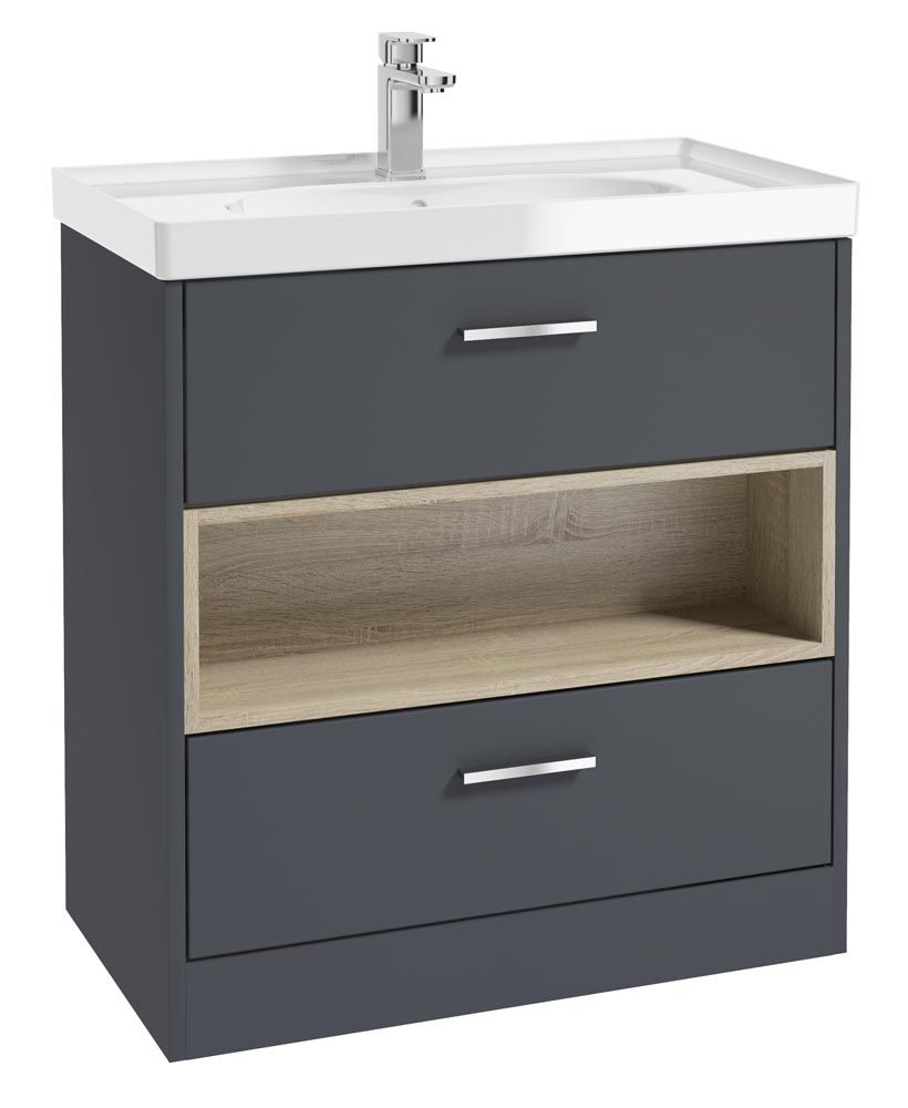 MALMO Floorstanding 80cm Two Drawer Vanity Unit Gloss Basin - Choice of Colour - Choice of Handle