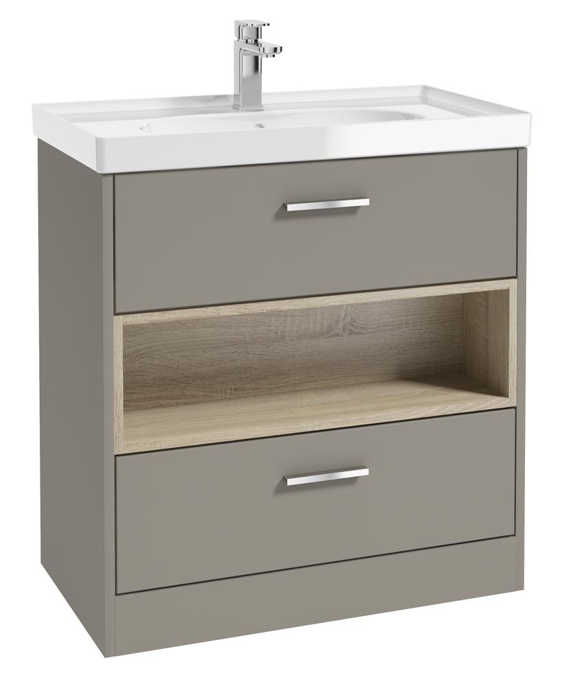 MALMO Floorstanding 80cm Two Drawer Vanity Unit Gloss Basin - Choice of Colour - Choice of Handle