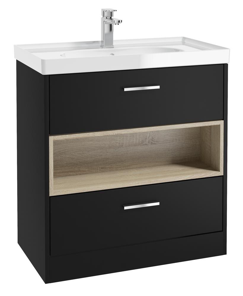 MALMO Floorstanding 80cm Two Drawer Vanity Unit Gloss Basin - Choice of Colour - Choice of Handle