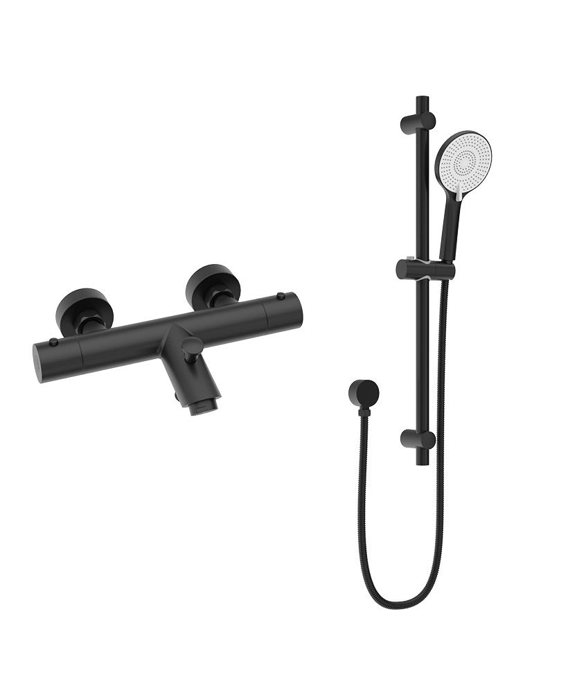 FORM Wall Mounted Thermostatic Bath Shower Mixer & Alita Slide Rail Kit - Choice of Colour