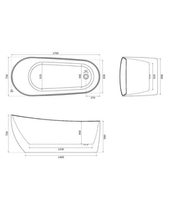 AUGUST 1700x750mm Freestanding Bath White