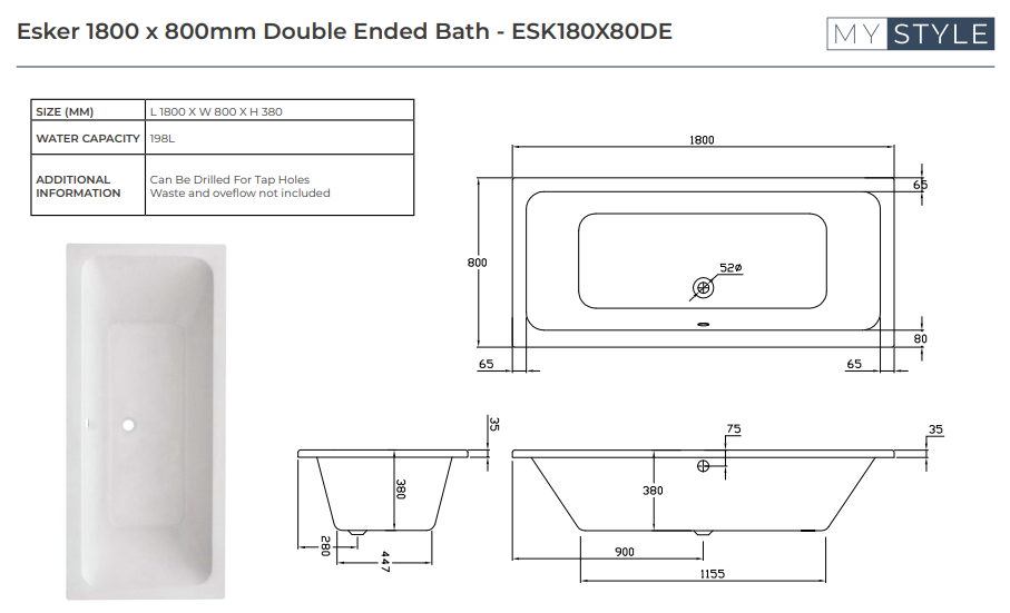 Esker Double Ended Bath - Choice of Size