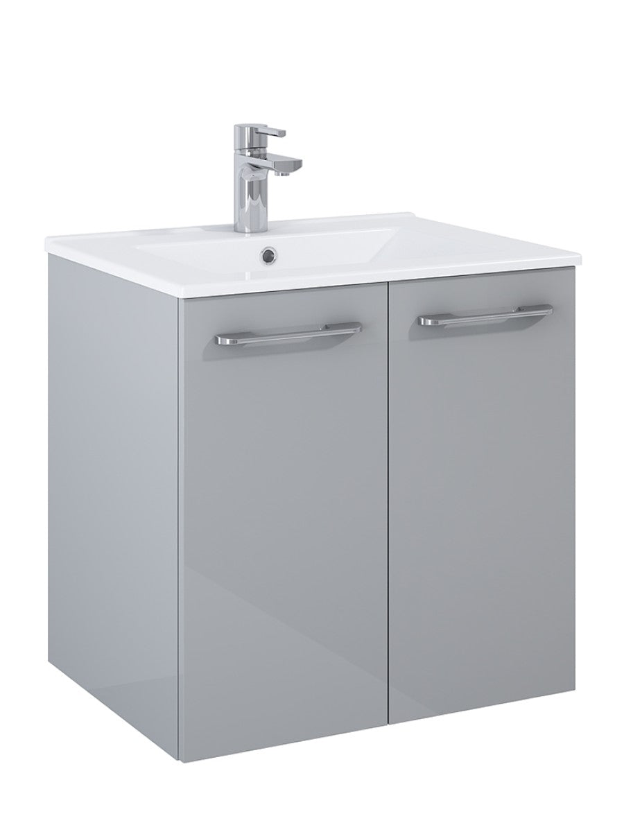 OTTO PLUS Gloss Light Grey 60cm 2 Door Wall Hung Vanity Unit - D39cm