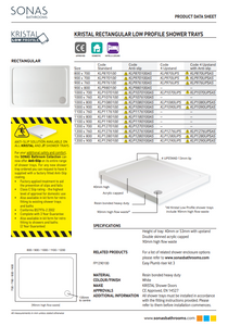 KRISTAL Low Profile Rectangle W700mm No Upstand No Anti Slip Shower Tray White & Waste - Choice of Size