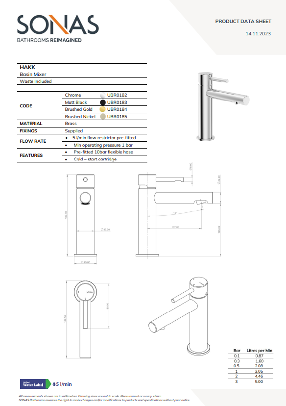 HAKK Basin Mixer - Choice of Colour