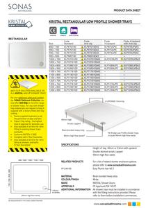 KRISTAL Low Profile Rectangle W900mm No Upstand No Anti Slip Shower Tray White & Waste - Choice of Size