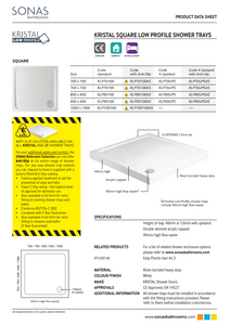 KRISTAL Low Profile Square No Upstand No Anti Slip Shower Tray White & Waste - Choice of Size