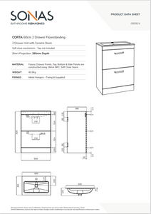CORTA Floorstanding 60cm Two Drawer Unit - Choice of Colour - Choice of Handle