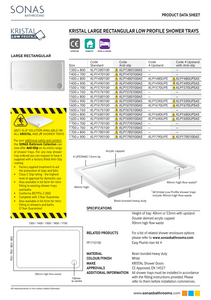 KRISTAL Low Profile Large Rectangle W760mm No Upstand No Anti Slip Shower Tray White & Waste - Choice of Size
