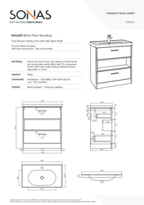 MALMO Floorstanding 80cm Two Drawer Vanity Unit Gloss Basin - Choice of Colour - Choice of Handle