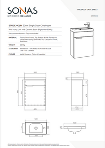 STOCKHOLM Wall Hung 50cm Single Door Cloakroom Unit - Choice of Colour - Choice of Handle
