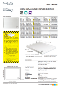 KRISTAL Low Profile Rectangle W760mm No Upstand No Anti Slip Shower Tray White & Waste - Choice of Size