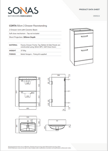 CORTA Floorstanding 50cm Two Drawer Unit - Choice of Colour - Choice of Handle