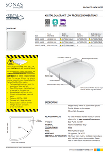 KRISTAL Low Profile Quadrant No Upstand No Anti Slip Shower Tray White & Waste - Choice of Size