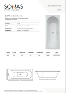 CLOVER Double Ended Bath White - Choice of Size