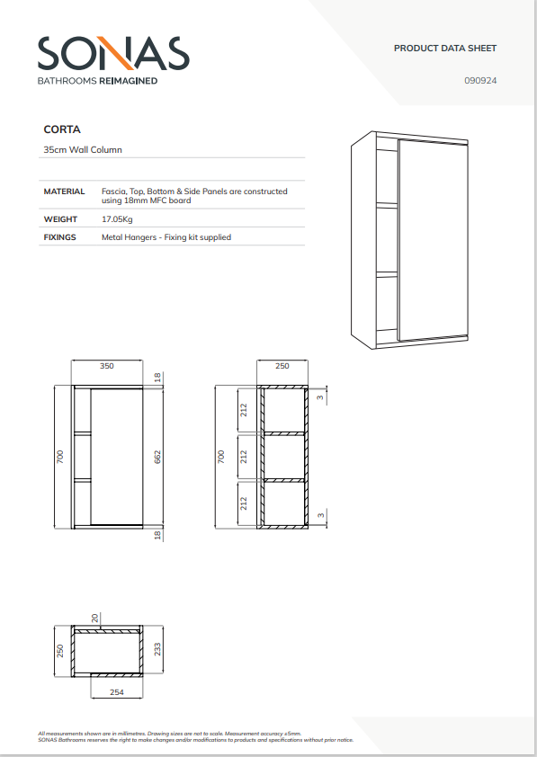 CORTA 35cm Wall Column - Choice of Colour