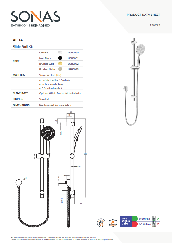 FORM Wall Mounted Thermostatic Bath Shower Mixer & Alita Slide Rail Kit - Choice of Colour