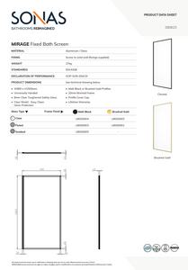 MIRAGE 800mm Matt Black Frame with Smoked Glass Fixed Bath Screen