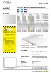 KRISTAL Low Profile Rectangle W800mm No Upstand No Anti Slip Shower Tray White & Waste - Choice of Size
