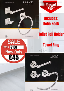 SALE.. Ava Accessories Pack including a Toilet roll holder, Towel Ring, Robe Hook