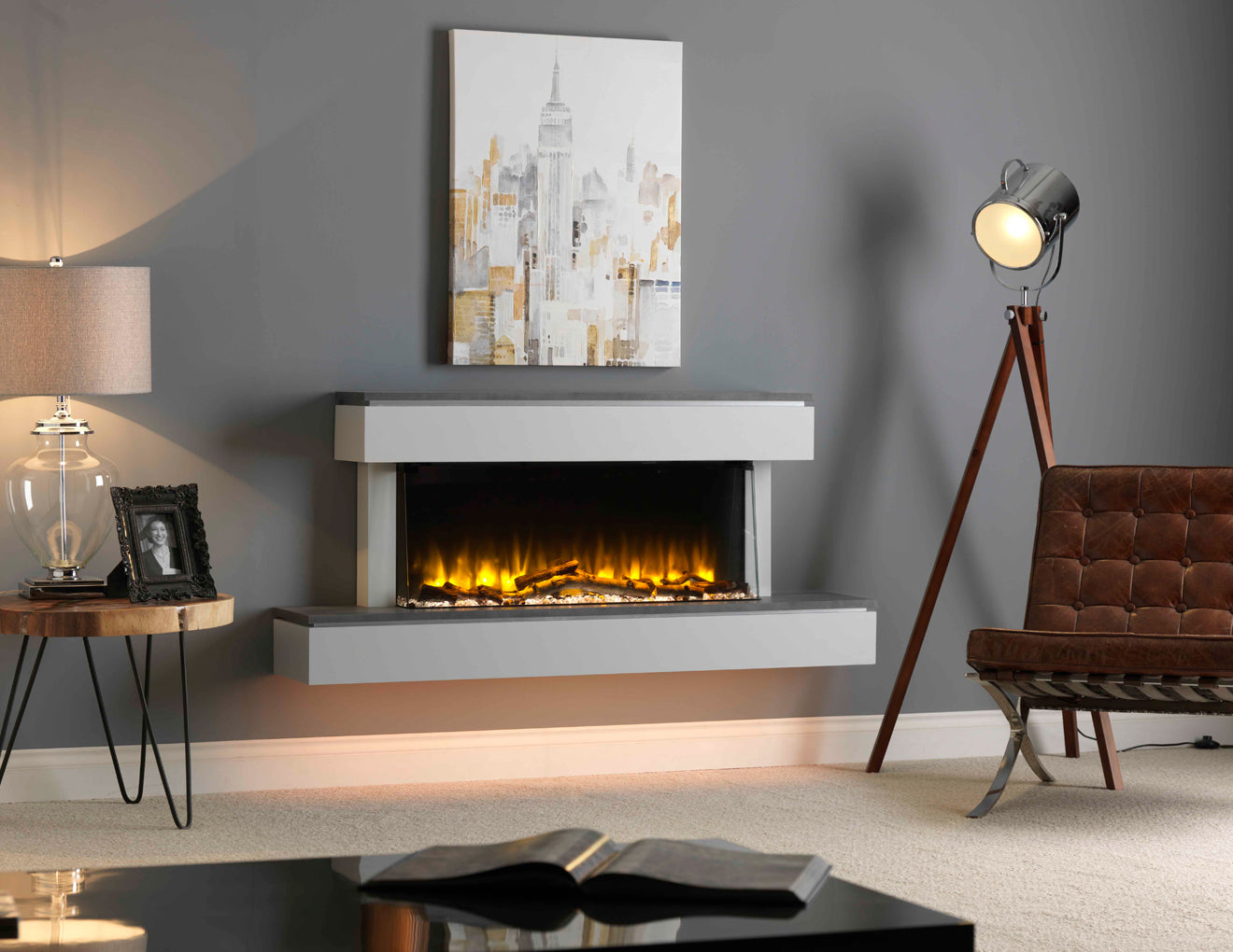 57"Savona Grey Textured Suite including Infinity 920 iRange Slimline Electric Fire
