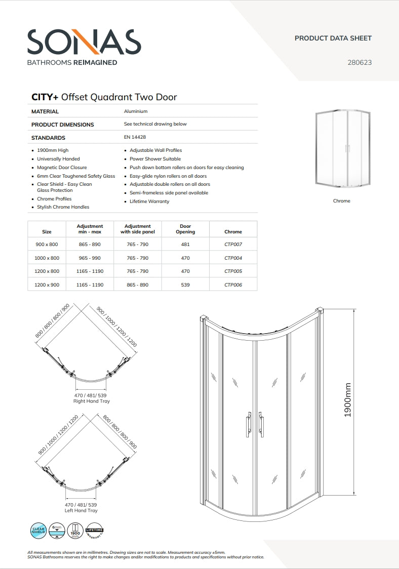 City Plus 1000 x 800 Offset Quadrant two Door