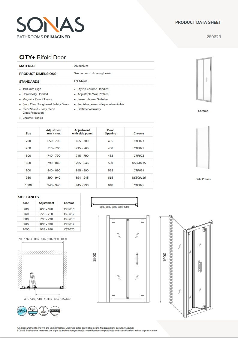 City Plus 1000 Bifold Shower Door