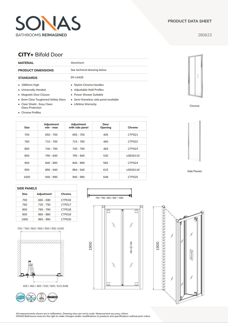 City Plus 900 Bifold Shower Door