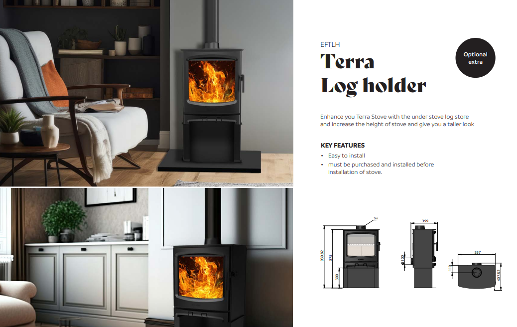 Terra Free Standing Stove wood or M,ulti Fuel with optional Log Store