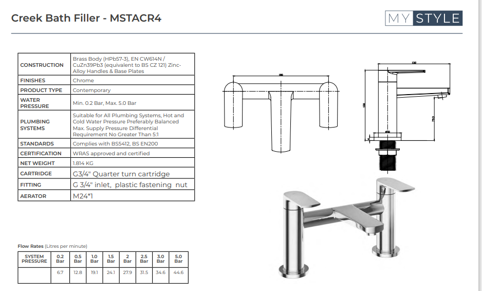 Creek Bath Shower Mixer - Choice of Colour