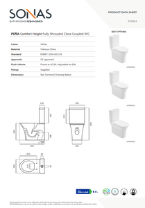 PENA Fully Shrouded Close Coupled Rimless Pan & Delta Soft Close Seat - Choice of Height -Flush Button Upgrade Available